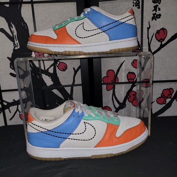 Nike Dunk Low 101 Sneakers in Orange Blue and White